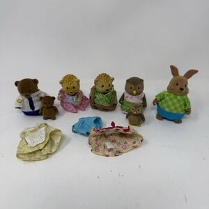 Lil Woodzeez Family Dolls Animal Figures - Bear Owl Bunny Hedgehog Lot Of 7